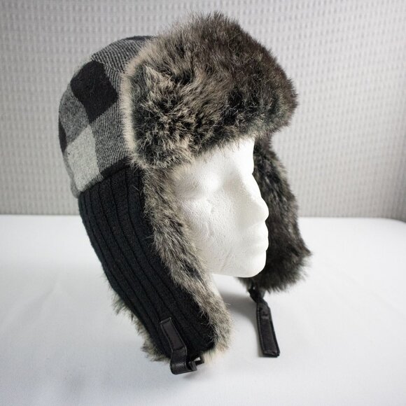 Windriver Checkered Flannel Faux Fur Trapper Hat - Picture 1 of 8